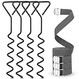 4 STK Bodenanker Trampolin Anker Set, 37cm Heringe Erdnägel Stabil, Robuste Erdanker Trampolin Befestigung Bodenanker Schaukel Befestigung Schraubanker für Trampolins Gartenhaus + 4 STK 3m Zurrgurte