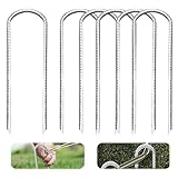 Bodenanker 6 Stück, Verzinkter Stahl Bodenanker Trampolin, Bodenhaken für Pflanzen, 30cm Bodenpfähle, Bewehrungsstab Zeltheringe,Garten Pfähle, für Unkrautvlies, Gartenvlies, Zaun & Camping