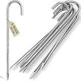 Graxury 6 Stück 30cm Schwere Trampolin-Zeltanker-Bodennägel - Verzinkter Stahl Rostfrei J-Haken-Rebar-Pfähle passend für Trampoline, Camping, Gartenschuppen, Schaukeln mit Meißelspitzenende