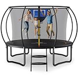 MERACH Trampolin Outdoor 305cm/366cm/427cm/488cm, Trampolin Sicherheitsnetz und Basketball, MaxLoad 330 lb Bodentrampolin Outdoor Gartentrampolin