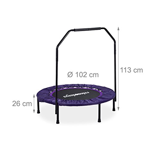 Relaxdays Trampolin faltbar mit Haltestange Indoor H x B x T: 113 x 102 x 102 cm Maximalbelastung: 120 kg schwarz-lila