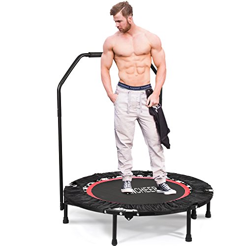 ANCHEER Fitness-Trampolin, Indoor/Outdoor, leise Gummiseilfederung, Höhenverstellbarer Haltegriff, Trampolin für Jumping Fitness, Nutzergewicht bis 100kg/135kg, Ø 40inch (40Zoll-Rot-Neigung 15°)